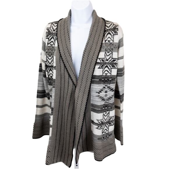 BCBGMaxazria Gray White Open Front Cardigan, Medium - Picture 1 of 7